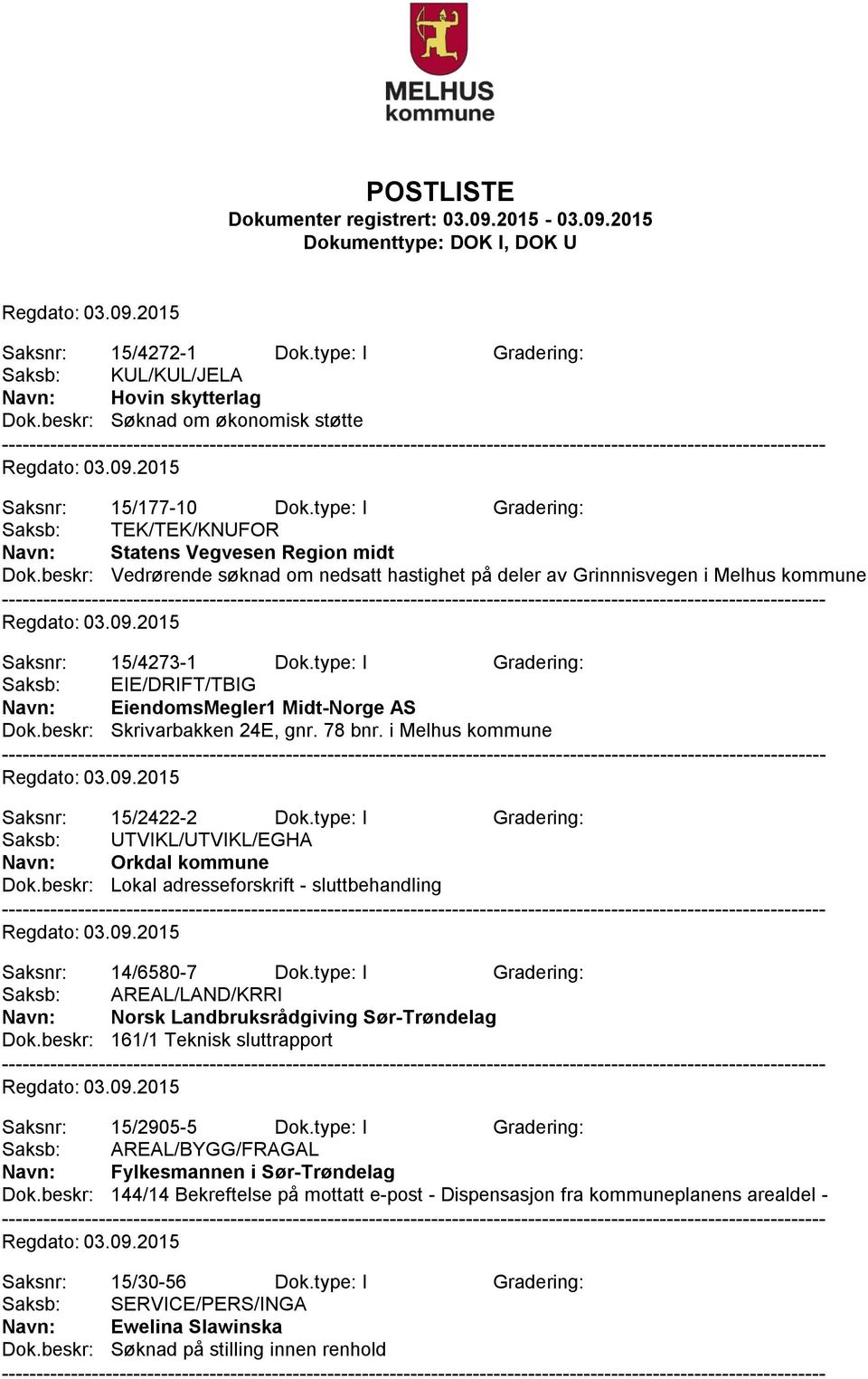 type: I Gradering: Saksb: EIE/DRIFT/TBIG Navn: EiendomsMegler1 Midt-Norge AS Dok.beskr: Skrivarbakken 24E, gnr. 78 bnr. i Melhus kommune Saksnr: 15/2422-2 Dok.