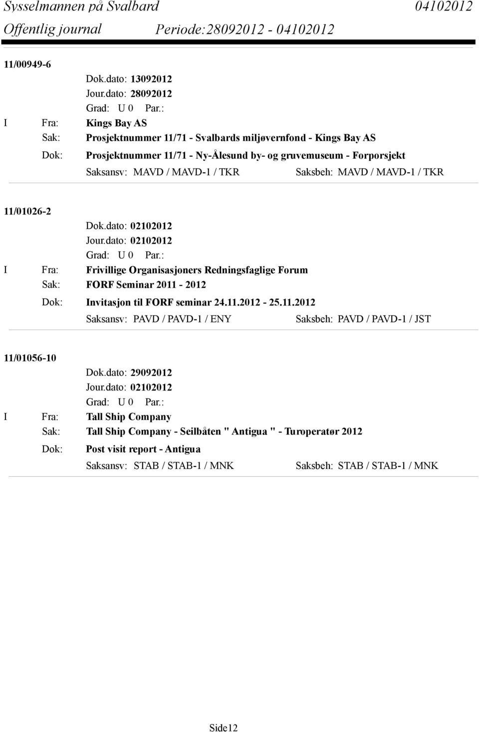 - Forporsjekt Saksansv: MAVD / MAVD-1 / TKR Saksbeh: MAVD / MAVD-1 / TKR 11/01026-2 I Fra: Frivillige Organisasjoners Redningsfaglige Forum Sak: FORF Seminar