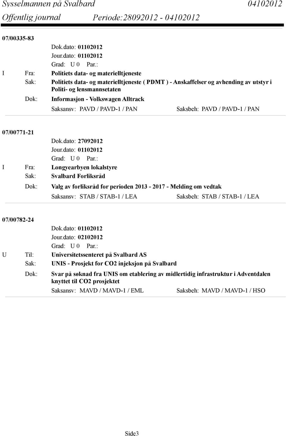 Volkswagen Alltrack Saksansv: PAVD / PAVD-1 / PAN Saksbeh: PAVD / PAVD-1 / PAN 07/00771-21 Dok.dato: 27092012 Jour.