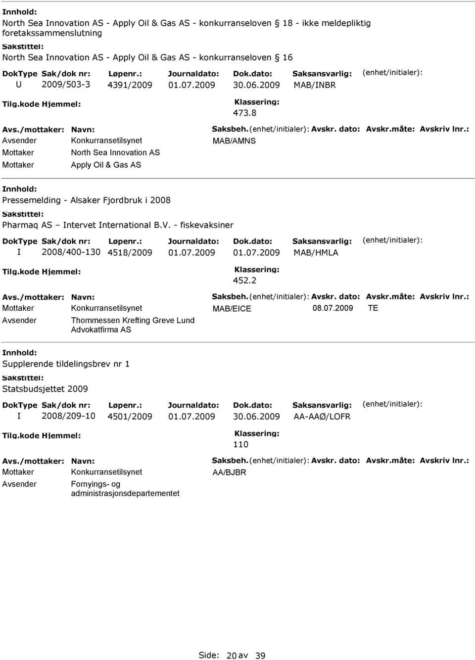 8 MAB/AMNS North Sea nnovation AS Apply Oil & Gas AS Pressemelding - Alsaker Fjordbruk i 2008 Pharmaq AS ntervet nternational B.V.