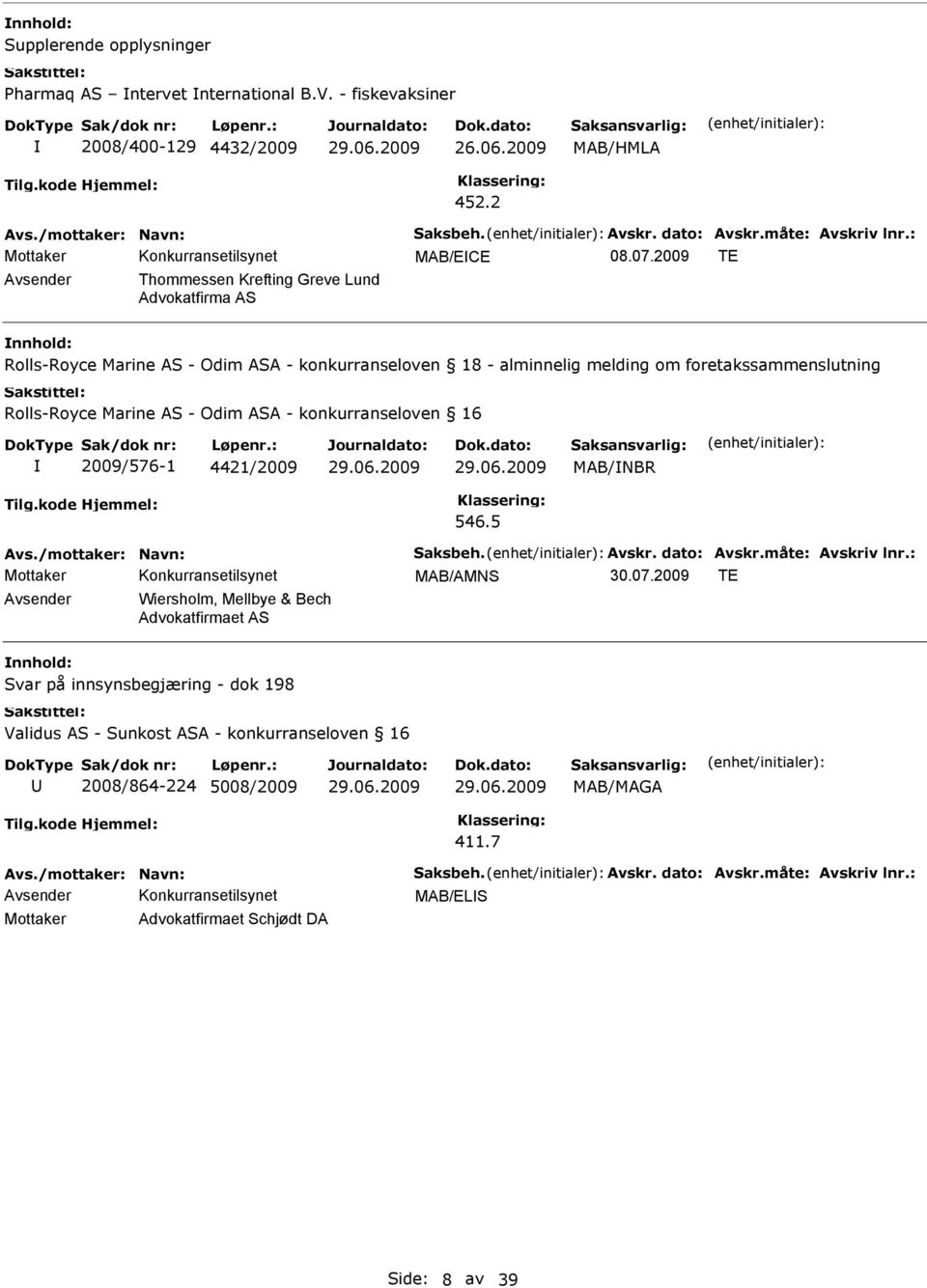 foretakssammenslutning Rolls-Royce Marine AS - Odim ASA - konkurranseloven 16 2009/576-1 4421/2009 MAB/NBR 546.5 MAB/AMNS 30.07.