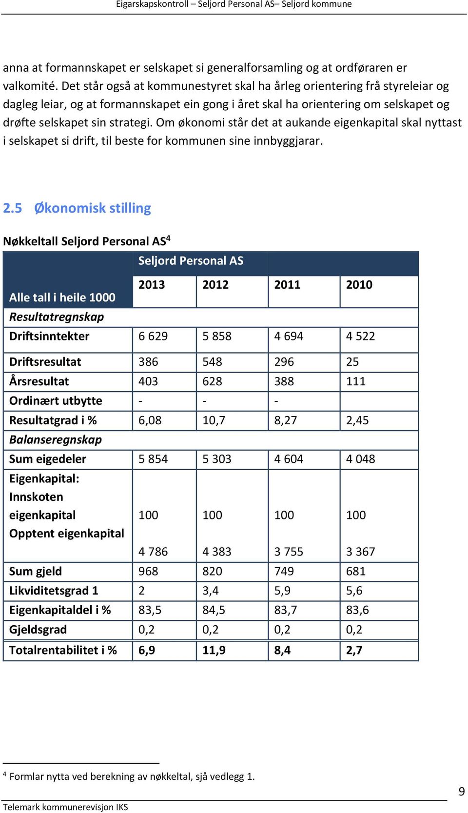 Om økonomi står det at aukande eigenkapital skal nyttast i selskapet si drift, til beste for kommunen sine innbyggjarar. 2.