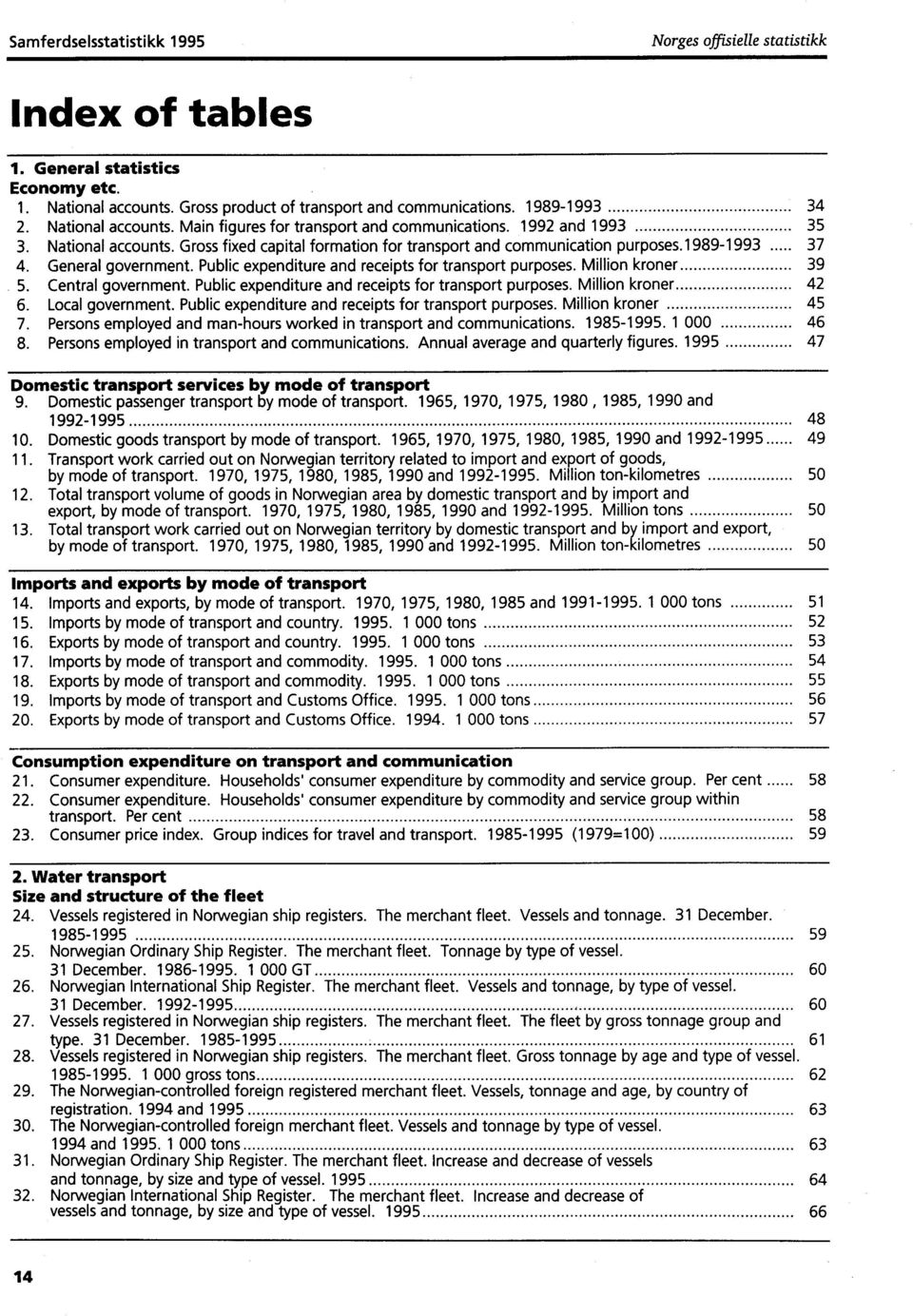 General government. Public expenditure and receipts for transport purposes. Million kroner 39 5. Central government. Public expenditure and receipts for transport purposes. Million kroner 42 6.