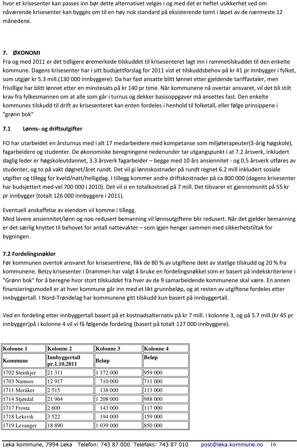 Dagens krisesenter har i sitt budsjettforslag for 2011 vist et tilskuddsbehov på kr 41 pr innbygger i fylket, som utgjør kr 5.3 mill.(130 000 innbyggere).