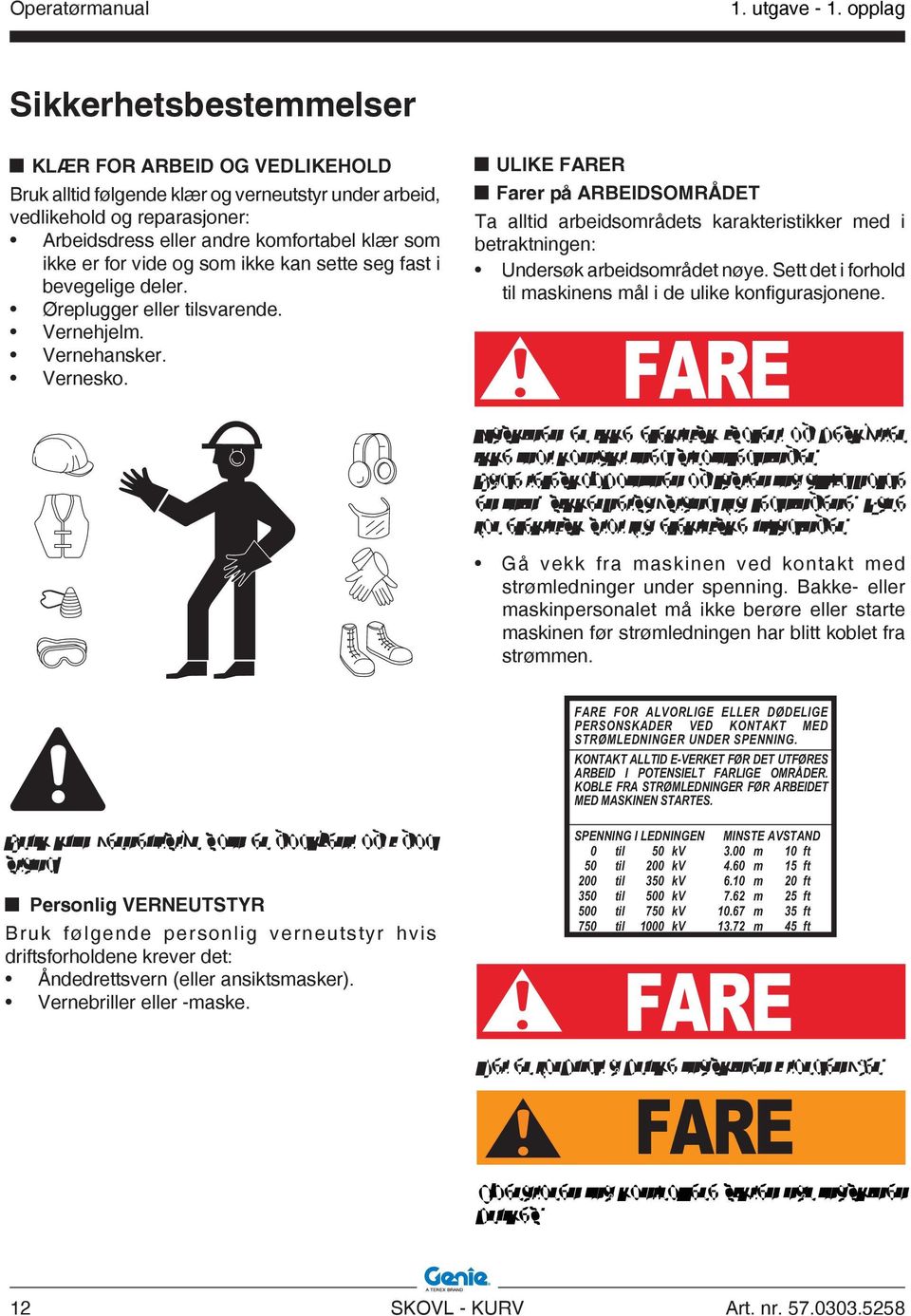 for vide og som ikke kan sette seg fast i bevegelige deler. Øreplugger eller tilsvarende. Vernehjelm. Vernehansker. Vernesko.