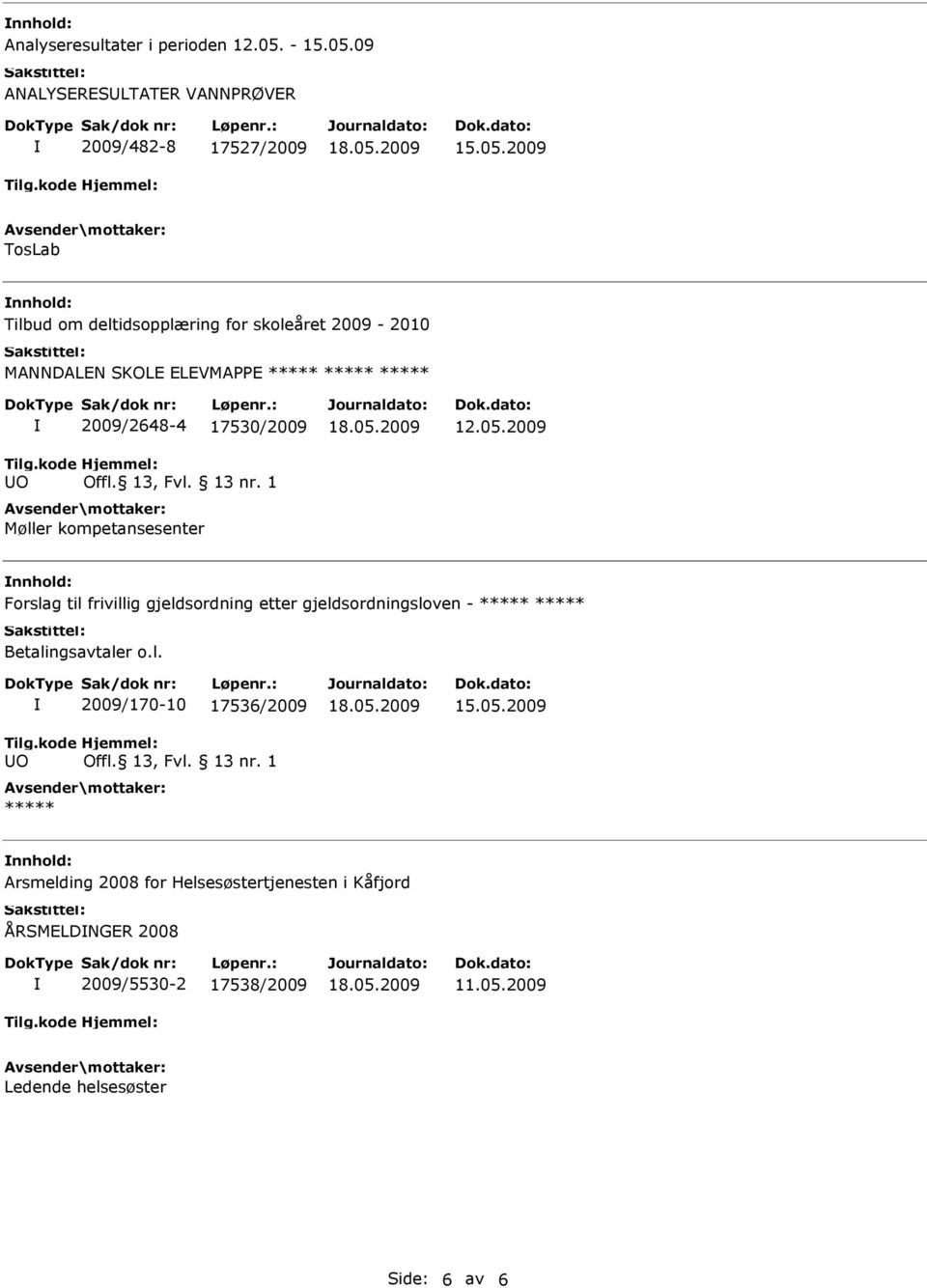 09 ANALYSERESULTATER VANNPRØVER 2009/482-8 17527/2009 TosLab nnhold: Tilbud om deltidsopplæring for skoleåret 2009-2010