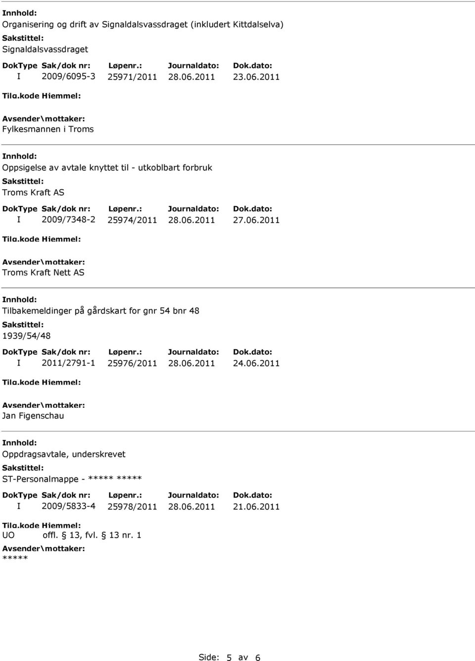 2011 Oppsigelse av avtale knyttet til - utkoblbart forbruk Troms Kraft AS 2009/7348-2 25974/2011 Troms