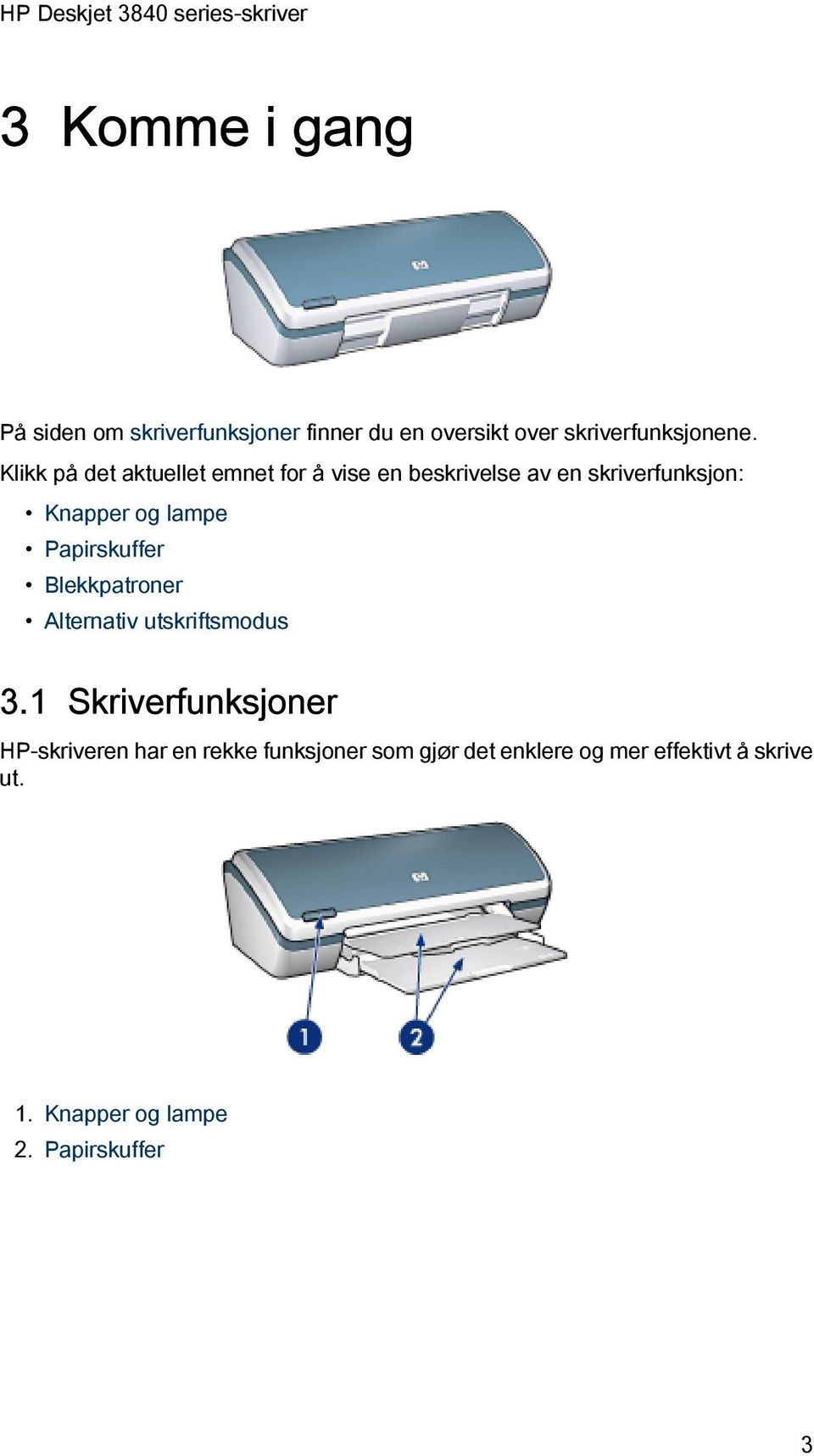 Papirskuffer Blekkpatroner Alternativ utskriftsmodus 3.