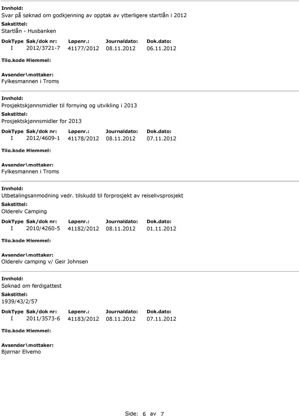 2012 Fylkesmannen i Troms Prosjektskjønnsmidler til fornying og utvikling i 2013 Prosjektskjønnsmidler for 2013 2012/4609-1