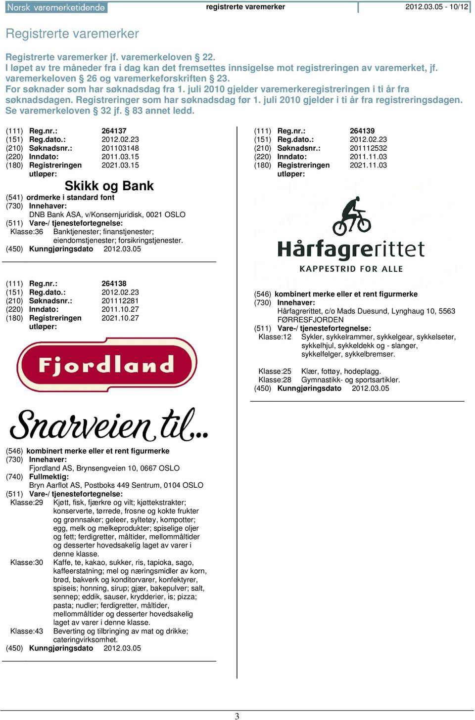 juli 2010 gjelder varemerkeregistreringen i ti år fra søknadsdagen. Registreringer som har søknadsdag før 1. juli 2010 gjelder i ti år fra registreringsdagen. Se varemerkeloven 32 jf. 83 annet ledd.