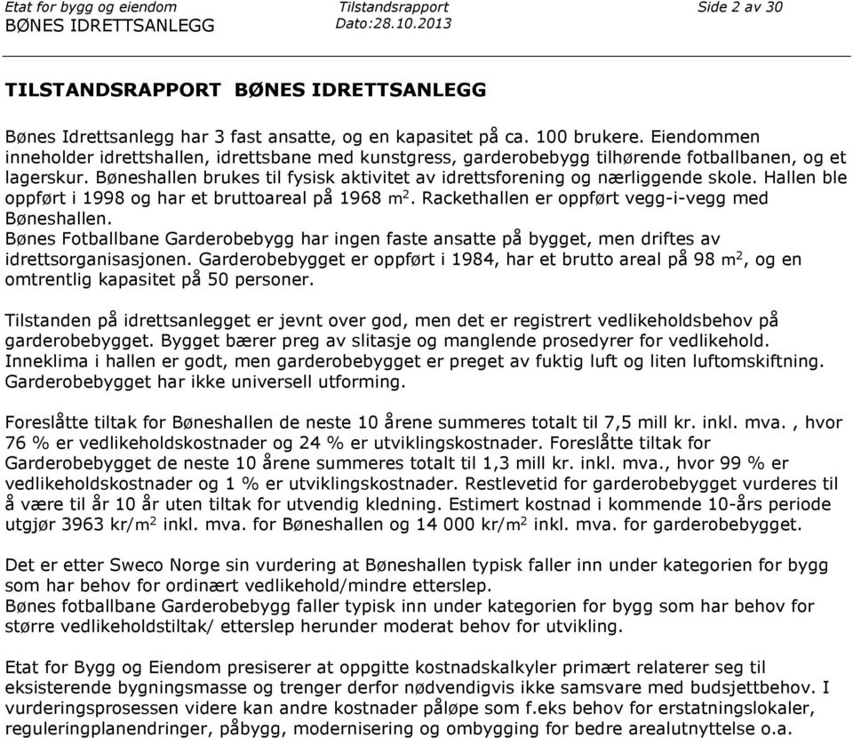 Bøneshallen brukes til fysisk aktivitet av idrettsforening og nærliggende skole. Hallen ble oppført i 1998 og har et bruttoareal på 1968 m 2. Rackethallen er oppført vegg-i-vegg med Bøneshallen.