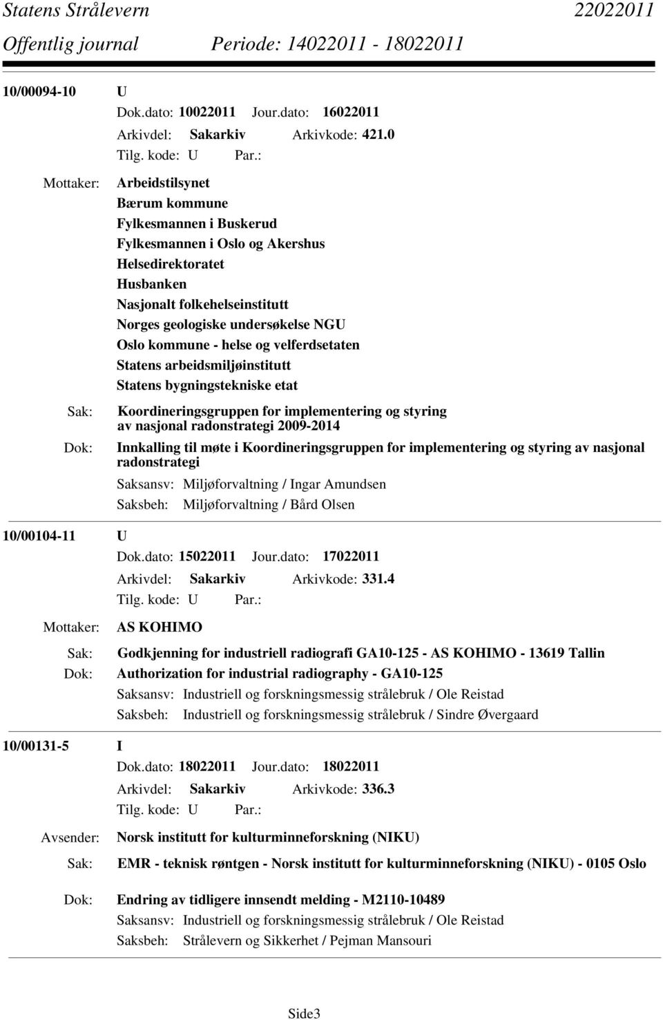 helse og velferdsetaten Statens arbeidsmiljøinstitutt Statens bygningstekniske etat Koordineringsgruppen for implementering og styring av nasjonal radonstrategi 2009-2014 Innkalling til møte i