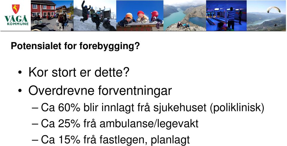 Overdrevne forventningar Ca 60% blir innlagt