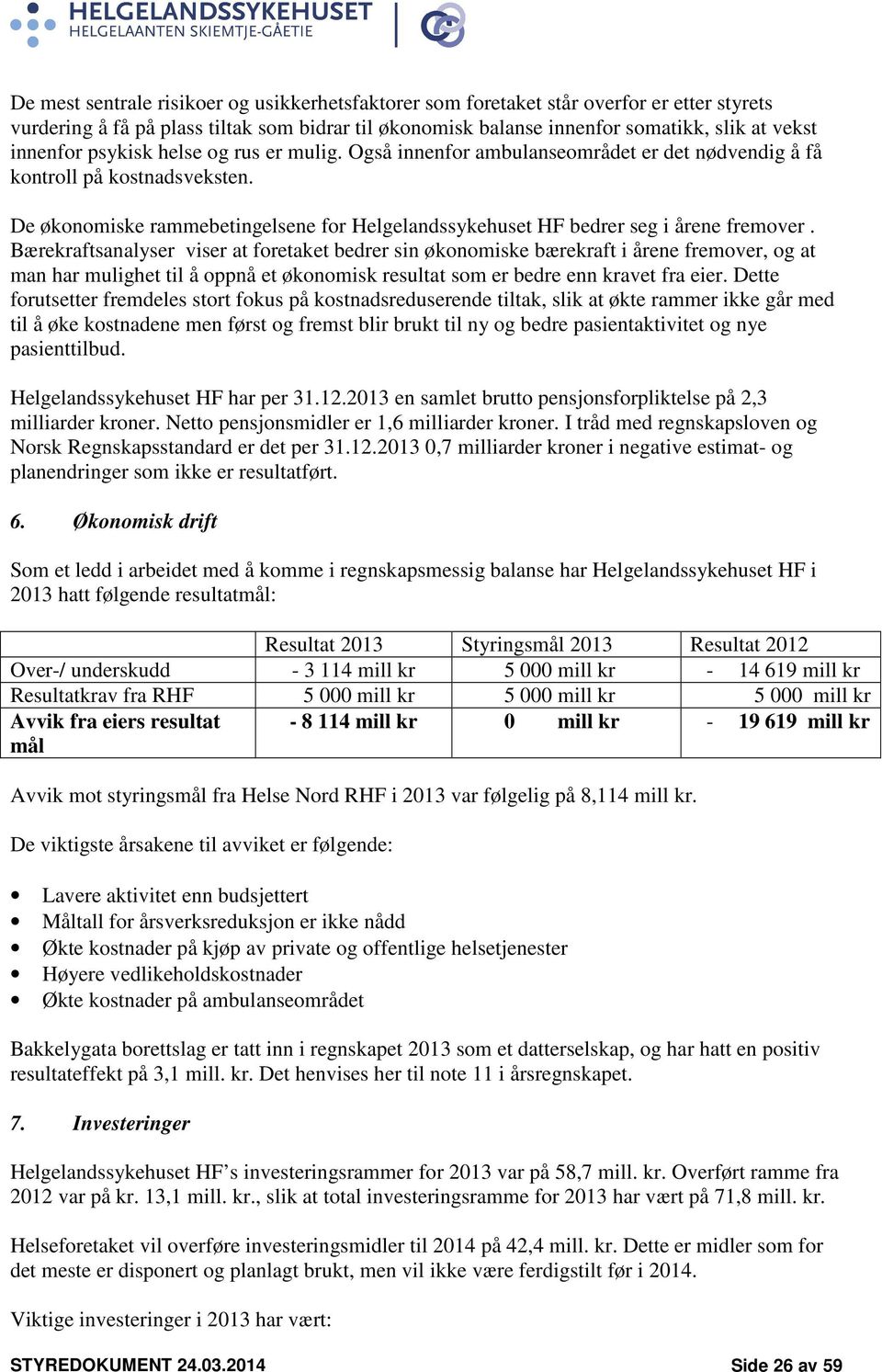 Bærekraftsanalyser viser at foretaket bedrer sin økonomiske bærekraft i årene fremover, og at man har mulighet til å oppnå et økonomisk resultat som er bedre enn kravet fra eier.