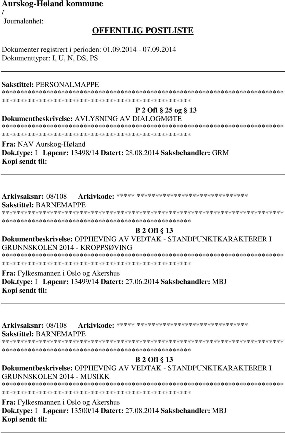 2014 - KROPPSØVING Fra: Fylkesmannen i Oslo og Akershus Dok.type: I Løpenr: 1349914 Datert: 27.06.