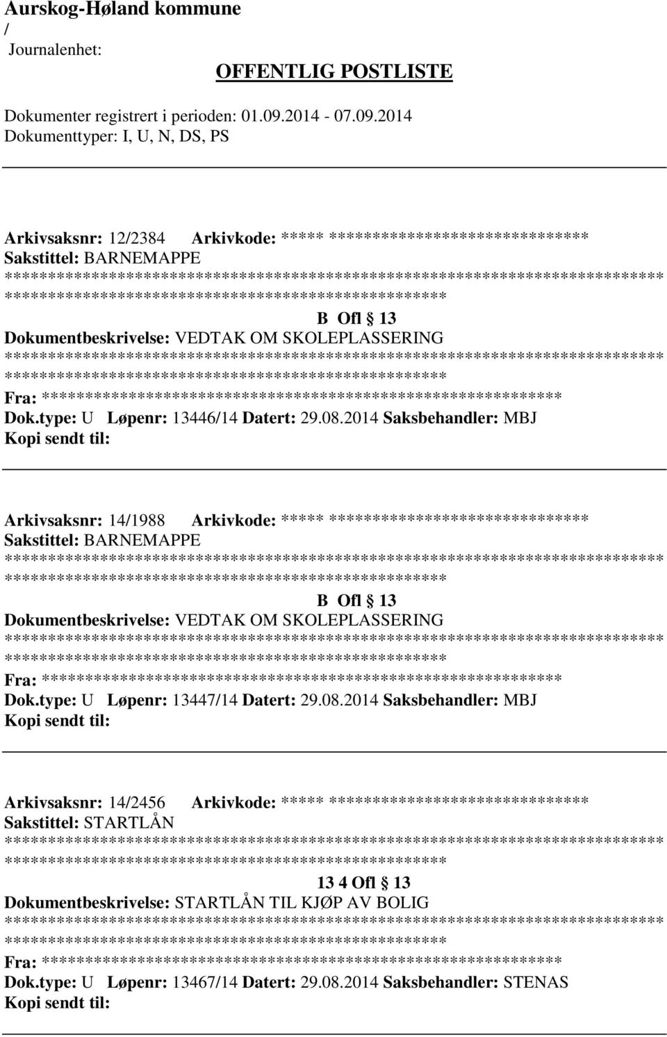 2014 Saksbehandler: MBJ Arkivsaksnr: 141988 Arkivkode: ***** ****************************** B Ofl 13 Dokumentbeskrivelse: VEDTAK OM SKOLEPLASSERING Fra: