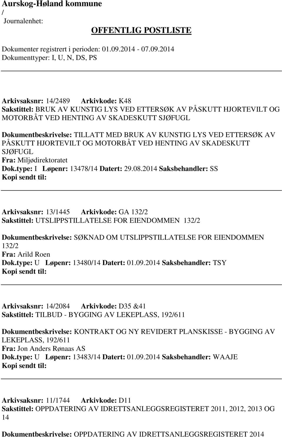 2014 Saksbehandler: SS Arkivsaksnr: 131445 Arkivkode: GA 1322 Sakstittel: UTSLIPPSTILLATELSE FOR EIENDOMMEN 1322 Dokumentbeskrivelse: SØKNAD OM UTSLIPPSTILLATELSE FOR EIENDOMMEN 1322 Fra: Arild Roen