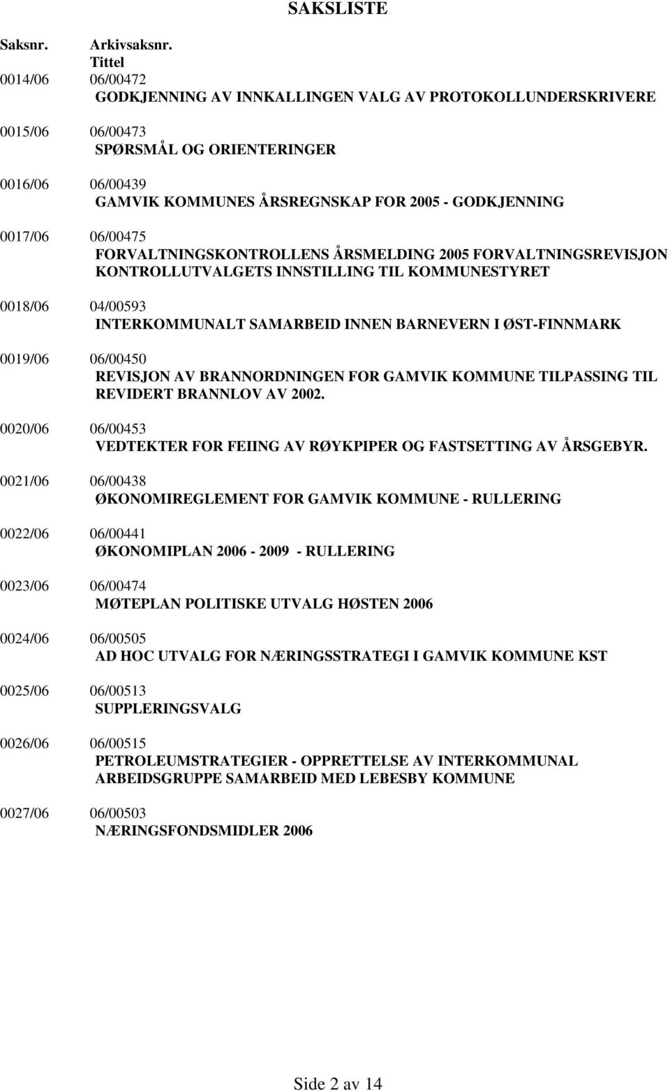 0017/06 06/00475 FORVALTNINGSKONTROLLENS ÅRSMELDING 2005 FORVALTNINGSREVISJON KONTROLLUTVALGETS INNSTILLING TIL KOMMUNESTYRET 0018/06 04/00593 INTERKOMMUNALT SAMARBEID INNEN BARNEVERN I ØST-FINNMARK