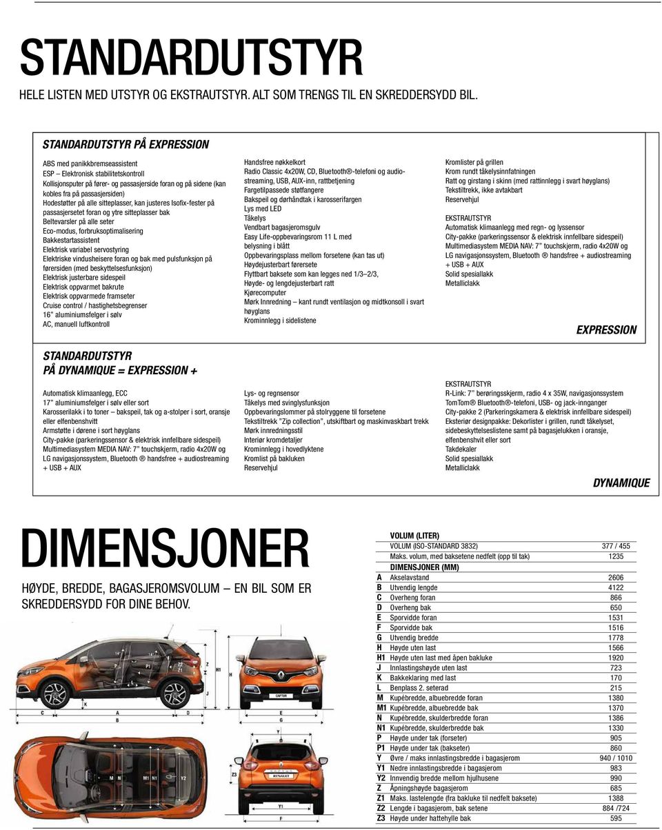 Hodestøtter på alle sitteplasser, kan justeres Isofix-fester på passasjersetet foran og ytre sitteplasser bak Beltevarsler på alle seter Eco-modus, forbruksoptimalisering Bakkestartassistent