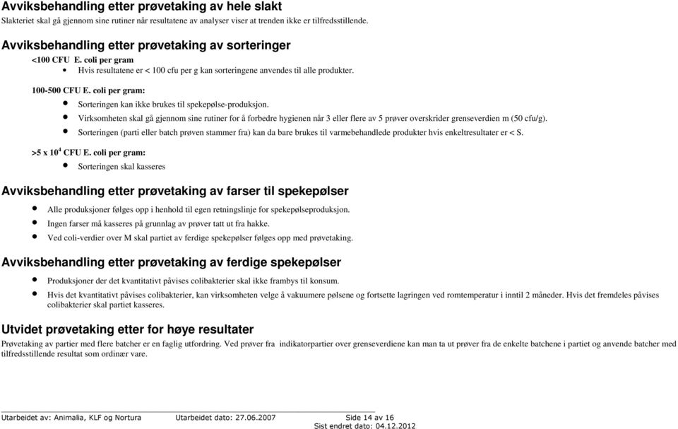 coli per gram: Sorteringen kan ikke brukes til spekepølse-produksjon.