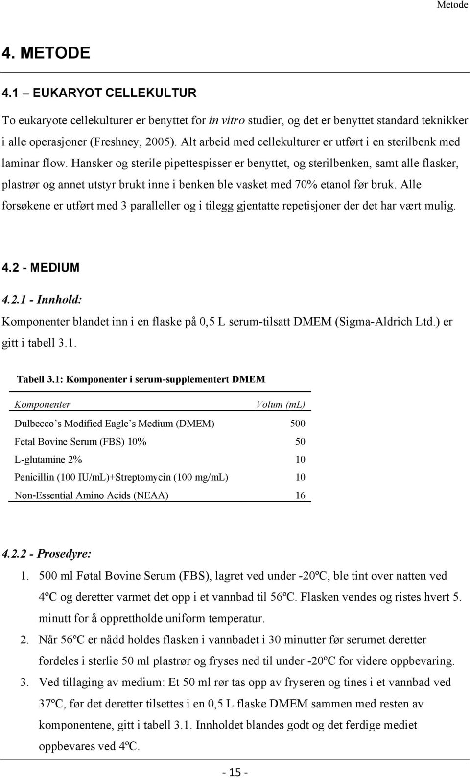 Hansker og sterile pipettespisser er benyttet, og sterilbenken, samt alle flasker, plastrør og annet utstyr brukt inne i benken ble vasket med 70% etanol før bruk.