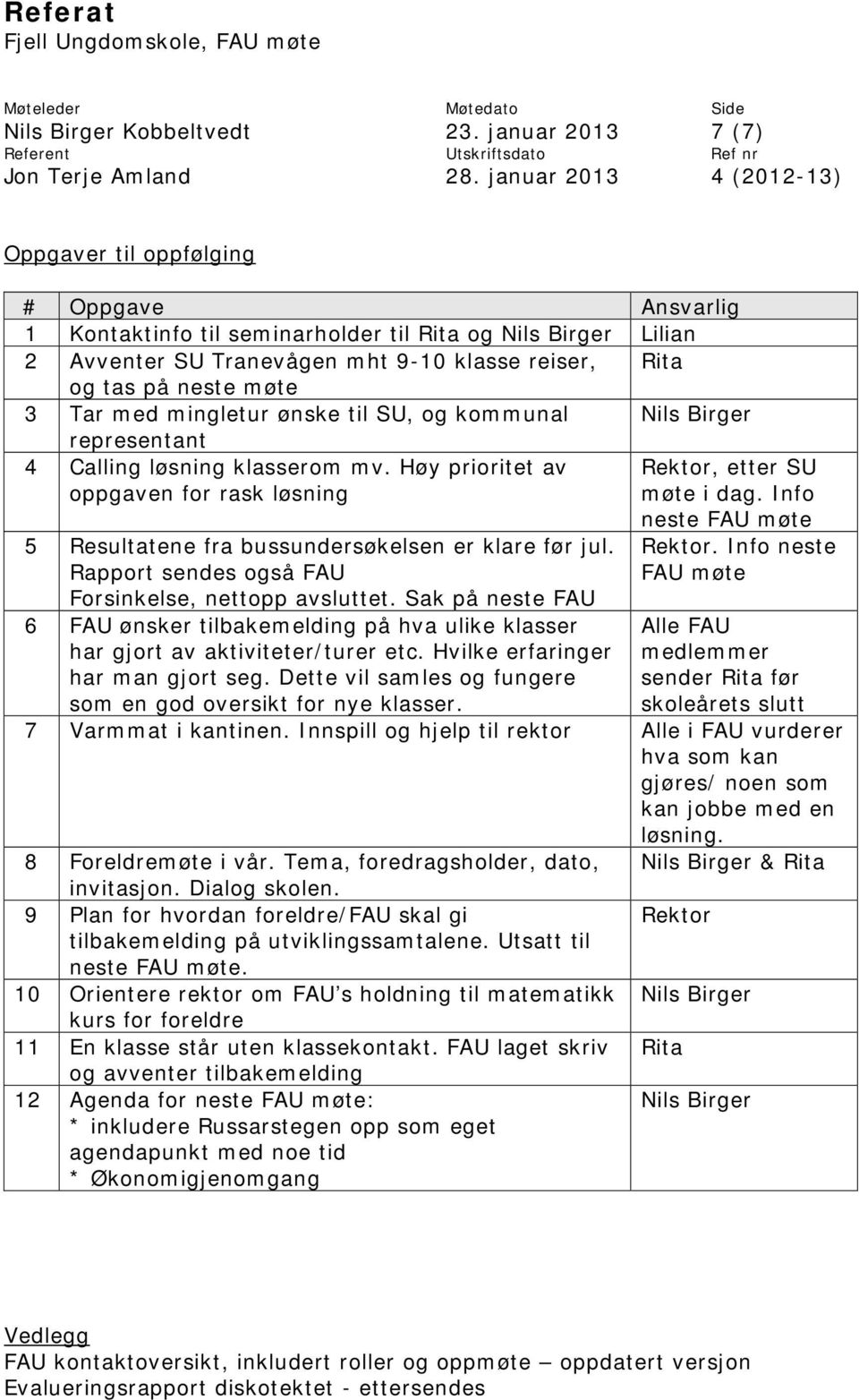 3 Tar med mingletur ønske til SU, og kommunal Nils Birger representant 4 Calling løsning klasserom mv. Høy prioritet av oppgaven for rask løsning, etter SU møte i dag.