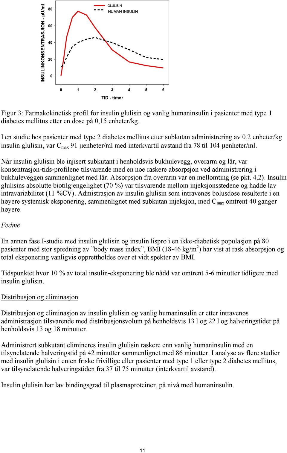 I en studie hos pasienter med type 2 diabetes mellitus etter subkutan administrering av 0,2 enheter/kg insulin glulisin, var C max 91 enheter/ml med interkvartil avstand fra 78 til 104 enheter/ml.