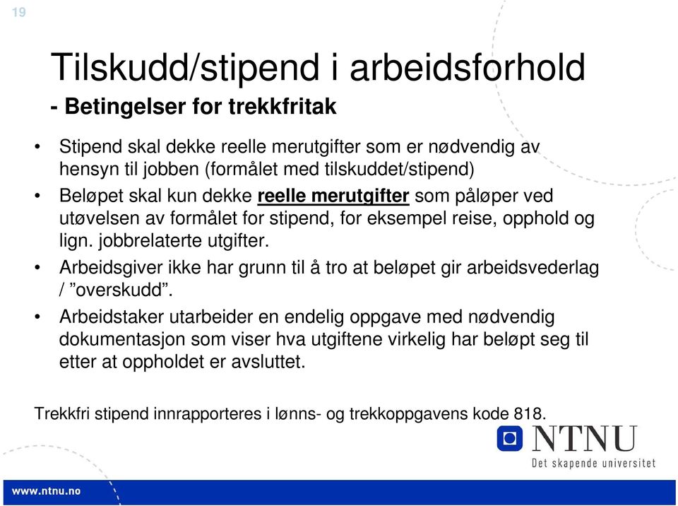 jobbrelaterte utgifter. Arbeidsgiver ikke har grunn til å tro at beløpet gir arbeidsvederlag / overskudd.