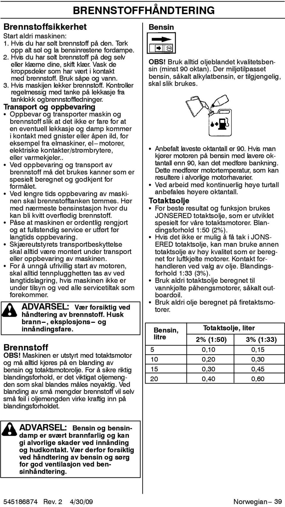 Kontroller regelmessig med tanke på lekkasje fra tanklokk ogbrennstoffledninger.