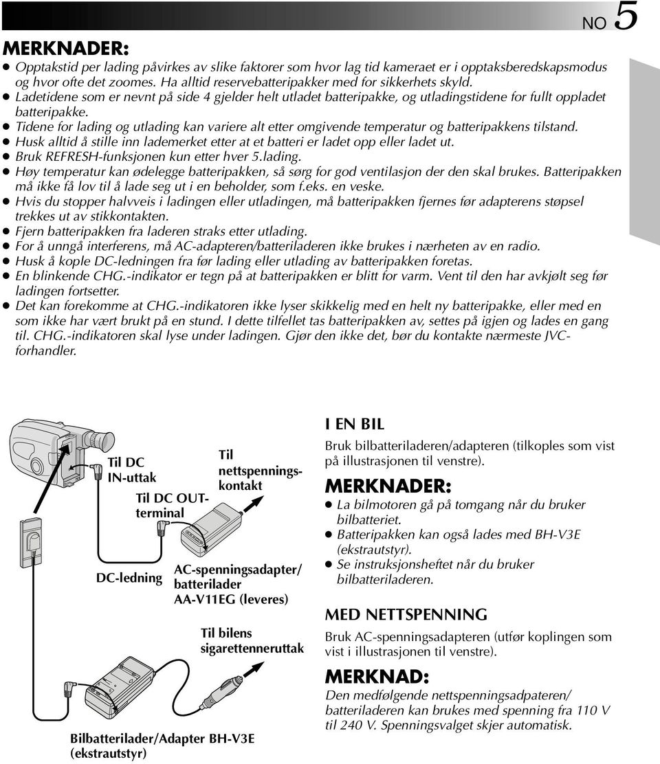 Tidene for lading og utlading kan variere alt etter omgivende temperatur og batteripakkens tilstand. Husk alltid å stille inn lademerket etter at et batteri er ladet opp eller ladet ut.