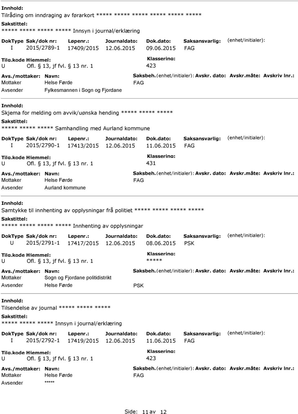 : Fylkesmannen i Sogn og Fjordane Skjema for melding om avvik/uønska hending ***** ***** ***** ***** ***** ***** Samhandling med Aurland kommune 2015/2790-1 17413/2015 431 Avs.