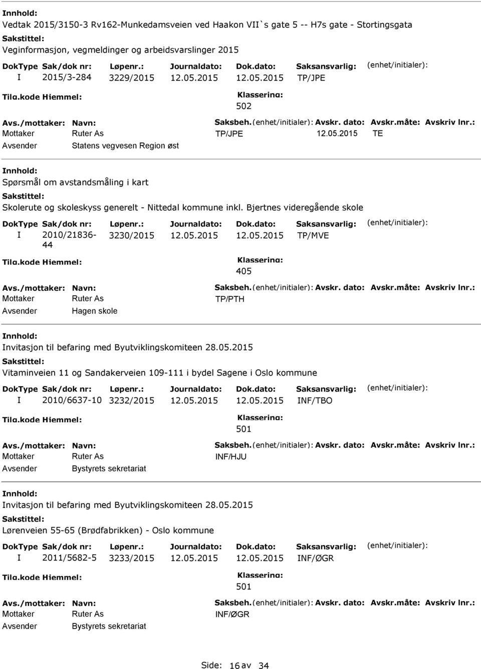 Bjertnes videregående skole Sak/dok nr: 2010/21836-44 Løpenr.: 3230/2015 TP/MVE 405 Avs./mottaker: Navn: Saksbeh. Avskr. dato: Avskr.måte: Avskriv lnr.