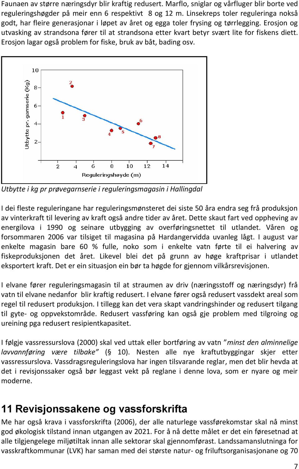 Erosjon og utvasking av strandsona fører til at strandsona etter kvart betyr svært lite for fiskens diett. Erosjon lagar også problem for fiske, bruk av båt, bading osv.