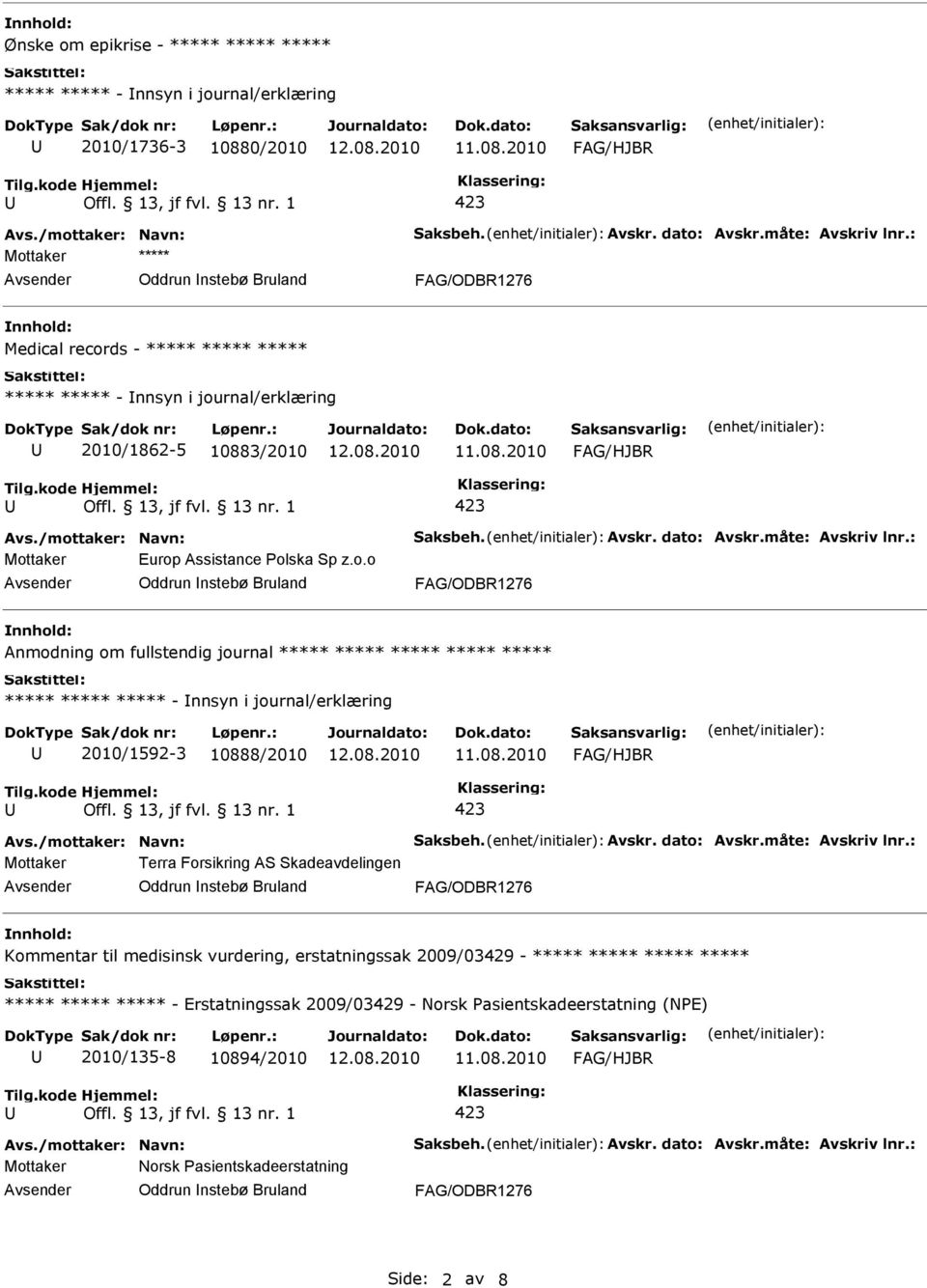 rnal/erklæring 2010/1862-5 10883/2010 Mot