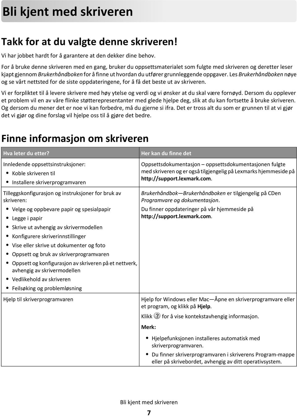 Les Brukerhåndboken nøye og se vårt nettsted for de siste oppdateringene, for å få det beste ut av skriveren.