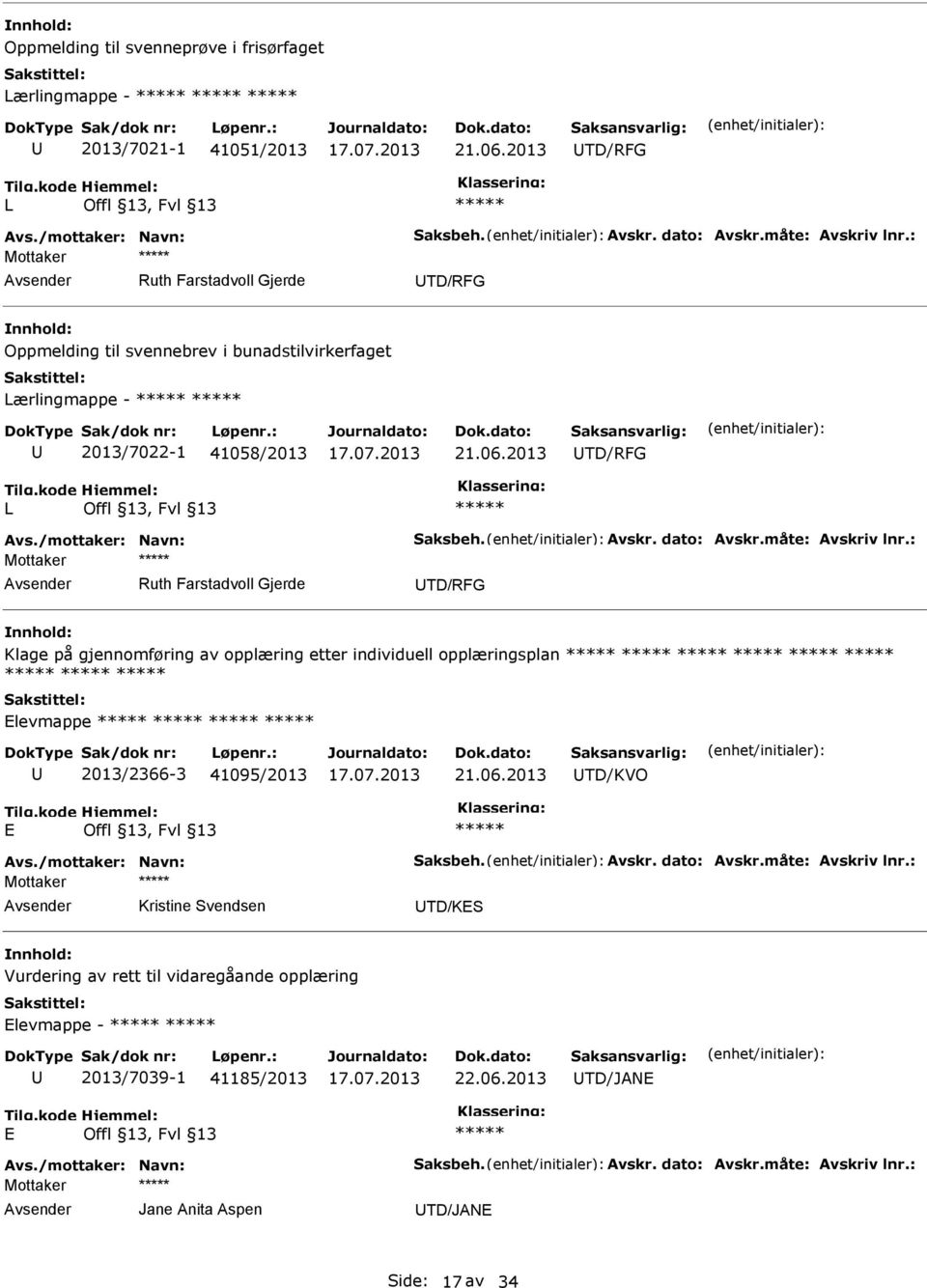 06.2013 TD/RFG L Ruth Farstadvoll Gjerde TD/RFG Klage på gjennomføring av opplæring etter individuell opplæringsplan levmappe