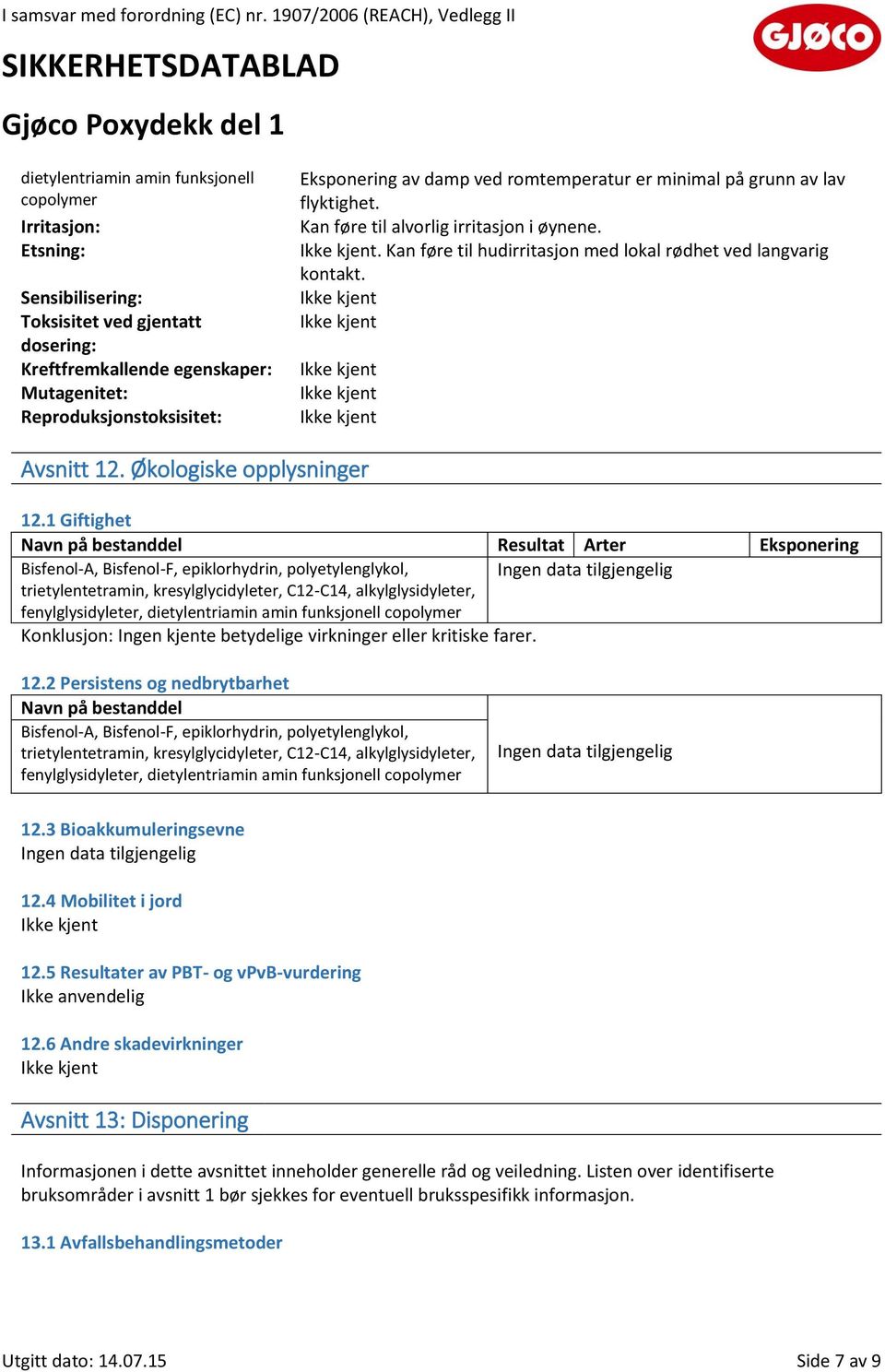 Økologiske opplysninger 12.