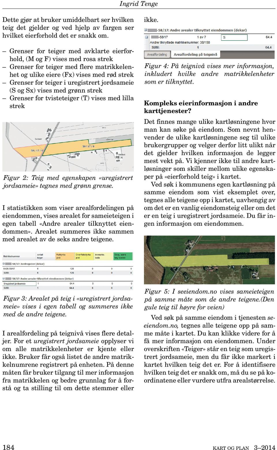 jordsameie (S og Sx) vises med grønn strek Grenser for tvisteteiger (T) vises med lilla strek Figur 2: Teig med egenskapen «uregistrert jordsameie» tegnes med grønn grense.