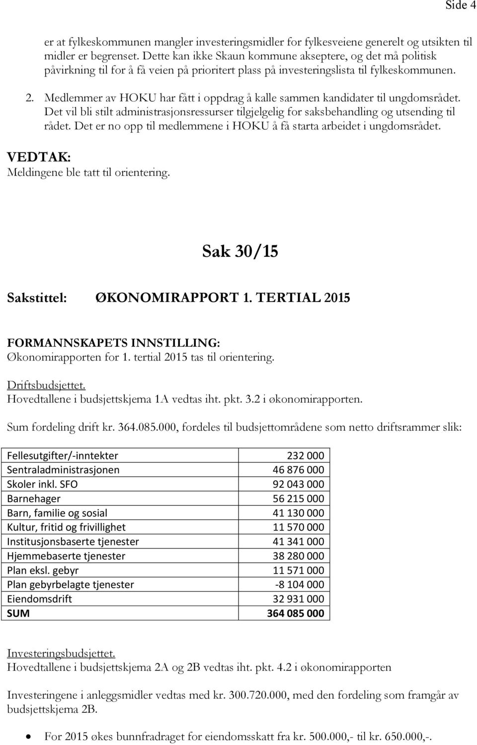 Medlemmer av HOKU har fått i oppdrag å kalle sammen kandidater til ungdomsrådet. Det vil bli stilt administrasjonsressurser tilgjelgelig for saksbehandling og utsending til rådet.