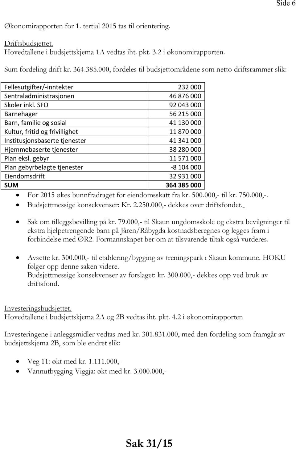 SFO 92 043 000 Barnehager 56 215 000 Barn, familie og sosial 41 130 000 Kultur, fritid og frivillighet 11 870 000 Institusjonsbaserte tjenester 41 341 000 Hjemmebaserte tjenester 38 280 000 Plan eksl.