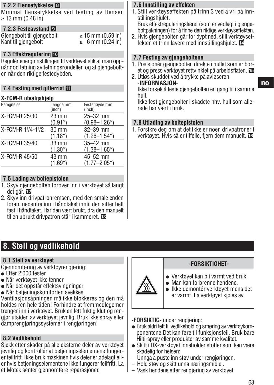 4 Festing med gitterrist X-FCM-R utvalgshjelp Betegnelse Lengde mm Festehøyde mm (inch) (inch) X-FCM-R 25/30 23 mm 25 32 mm (0.91 ) (0.98 1.26 ) X-FCM-R 1 1 /4-1 1 /2 30 mm 32 39 mm (1.18 ) (1.26 1.