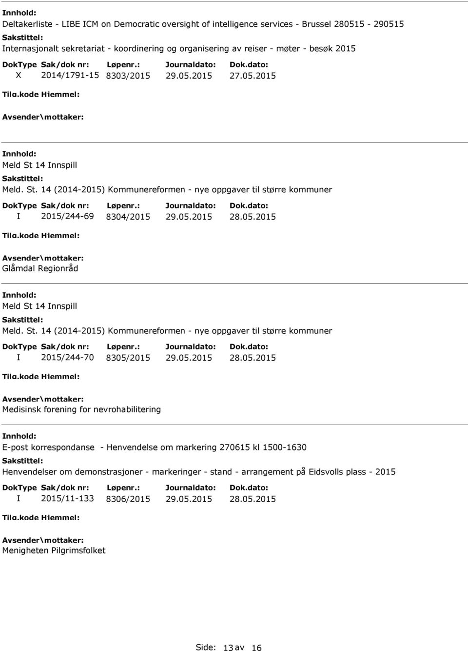 St. 14 (2014-2015) Kommunereformen - nye oppgaver til større kommuner 2015/244-70 8305/2015 Medisinsk forening for nevrohabilitering E-post korrespondanse - Henvendelse om markering