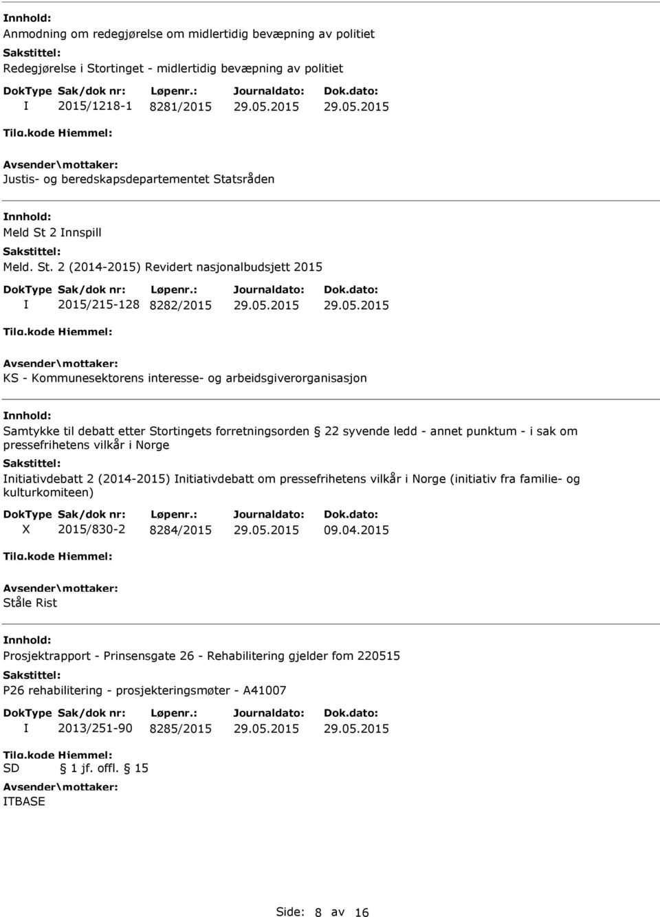 2 (2014-2015) Revidert nasjonalbudsjett 2015 2015/215-128 8282/2015 KS - Kommunesektorens interesse- og arbeidsgiverorganisasjon Samtykke til debatt etter Stortingets forretningsorden 22 syvende ledd