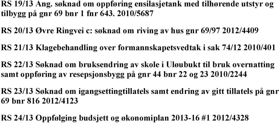 74/12 2010/401 RS 22/13 Søknad om bruksendring av skole i Uløubukt til bruk overnatting samt oppføring av resepsjonsbygg på gnr 44 bnr 22