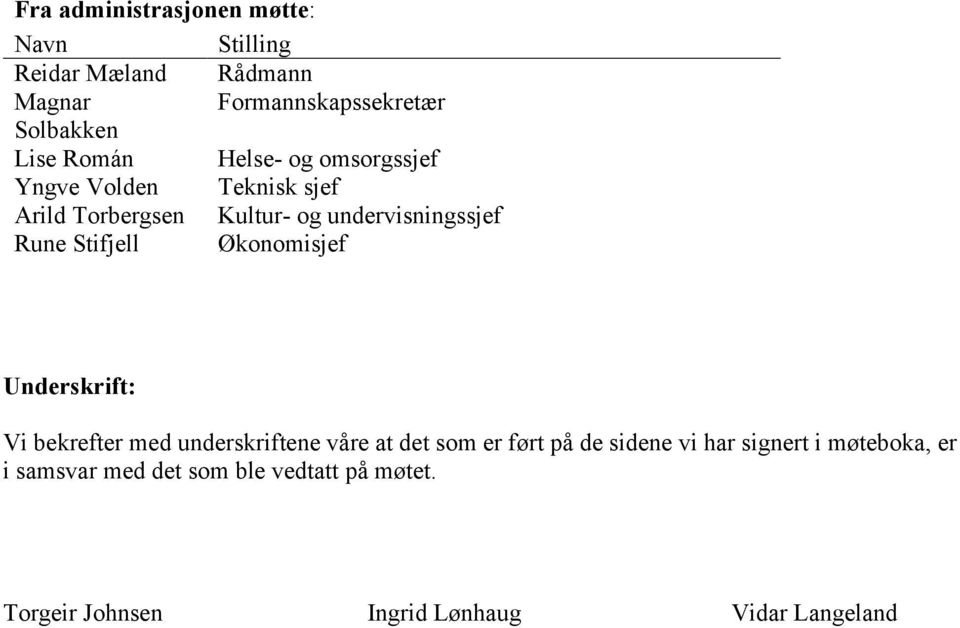 Stifjell Økonomisjef Underskrift: Vi bekrefter med underskriftene våre at det som er ført på de sidene vi