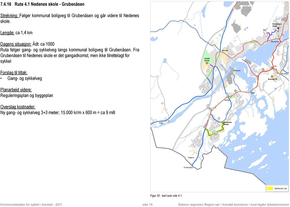 Fra Grubenåsen til Nedenes er det gangadkomst, men ikke tilrettelagt for sykkel Asdal Bjorbekk His Trommestad Gang- og sykkelveg Skarpnes Arendal IS His kirke Reguleringsplan og