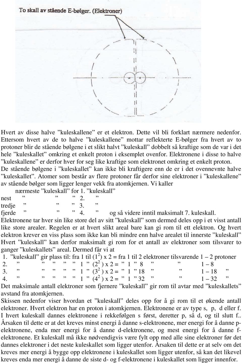 kuleskallet omkring et enkelt proton i eksemplet ovenfor. Elektronene i disse to halve kuleskallene er derfor hver for seg like kraftige som elektronet omkring et enkelt proton.