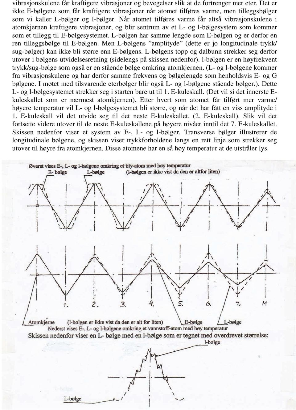 Når atomet tilføres varme får altså vibrasjonskulene i atomkjernen kraftigere vibrasjoner, og blir sentrum av et L- og l-bølgesystem som kommer som et tillegg til E-bølgesystemet.