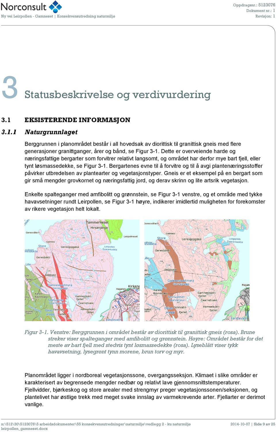 Dette er overveiende harde og næringsfattige bergarter som forvitrer relativt langsomt, og området har derfor mye bart fjell, eller tynt løsmassedekke, se Figur 3-1.