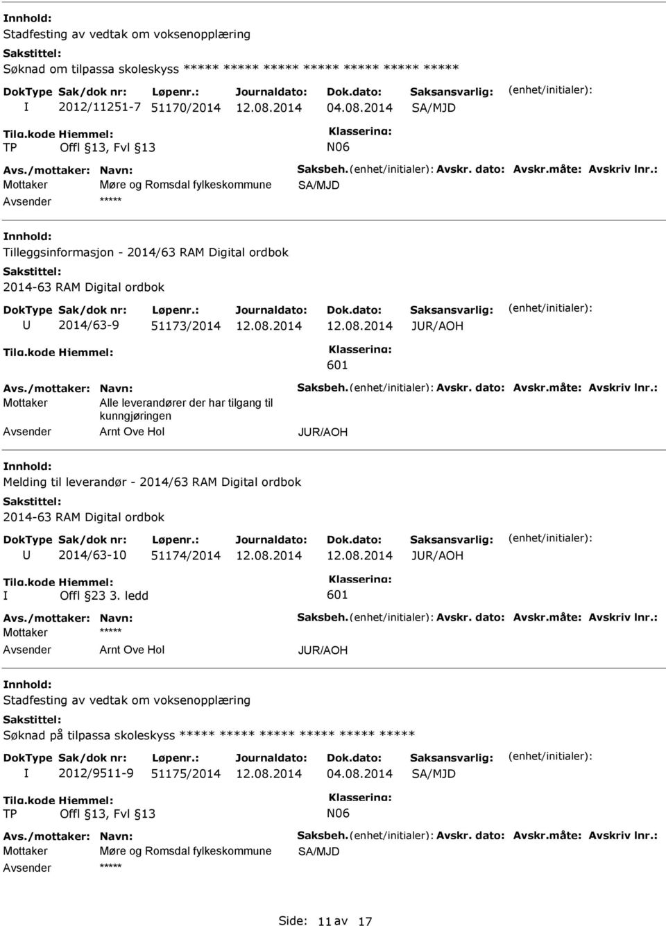 kunngjøringen Arnt Ove Hol JR/AOH nnhold: Melding til leverandør - 2014/63 RAM Digital ordbok 2014-63 RAM Digital ordbok 2014/63-10 51174/2014 JR/AOH Offl 23 3.